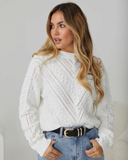 Rheane Knit - White | Women's Patterned Knit Jumper