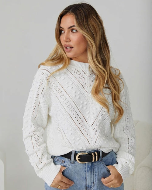 Rheane Knit - White | Women's Patterned Knit Jumper