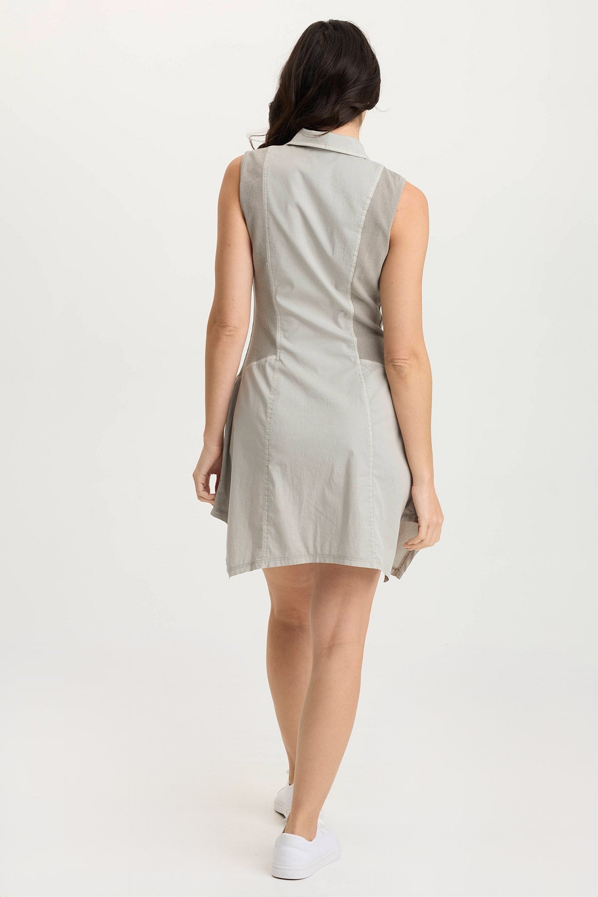 Delmis Poplin/Ribbed Sharkbite Zippered Collar Dress