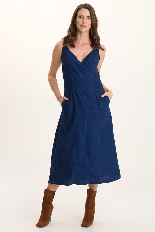 Lyall Mock Denim Twill Midi Tank Dress
