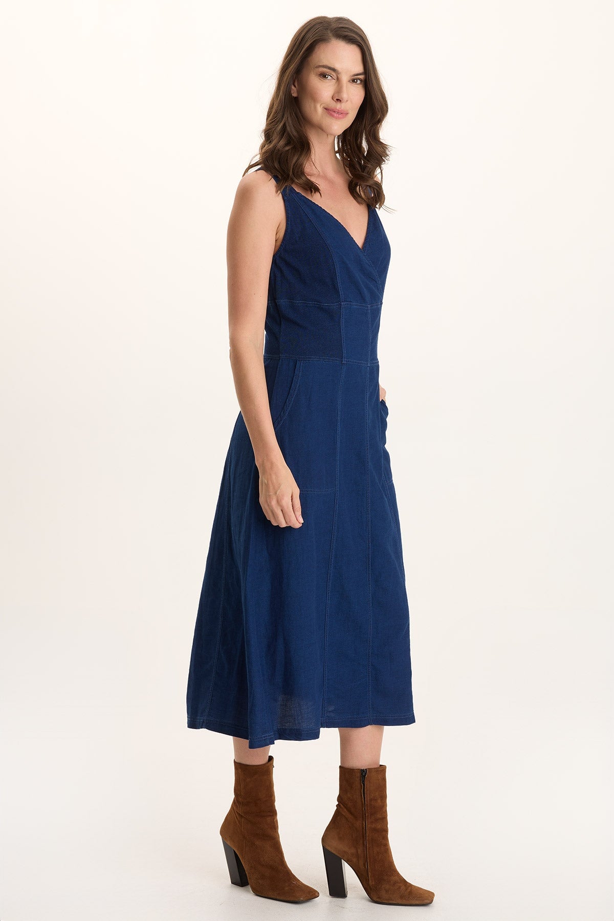 Lyall Mock Denim Twill Midi Tank Dress