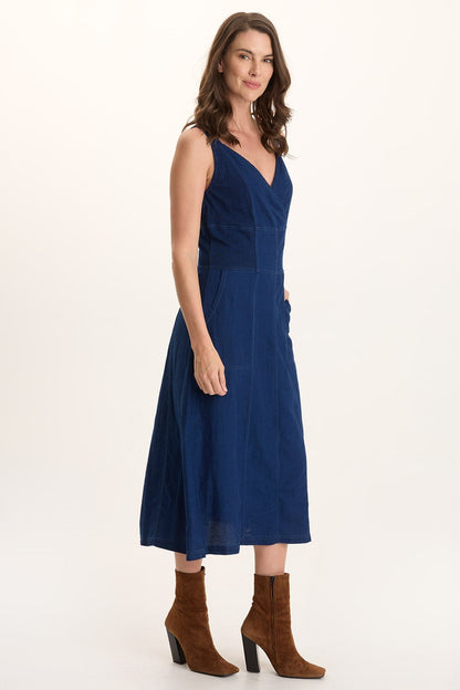 Lyall Mock Denim Twill Midi Tank Dress
