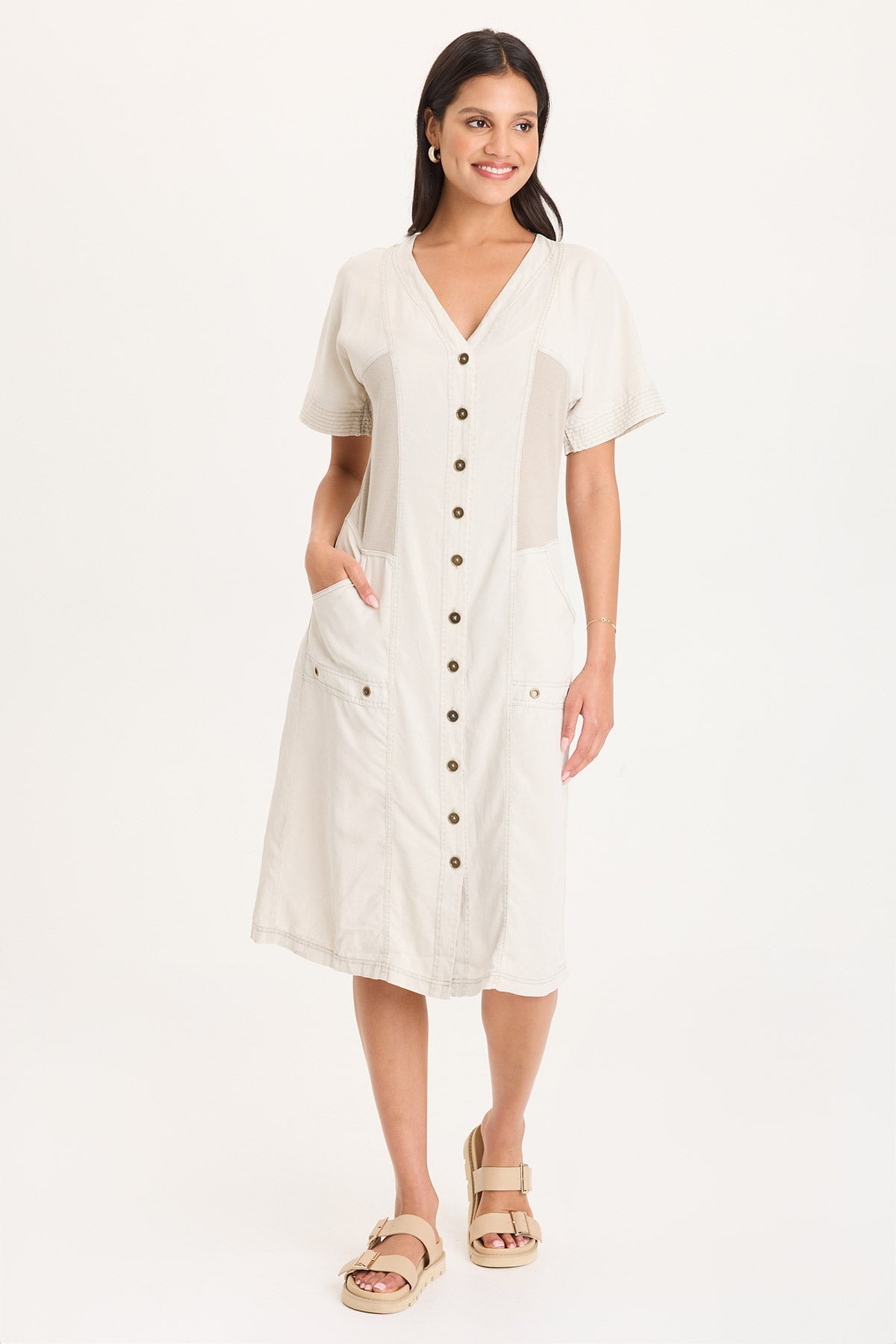 Addair Button-Up Short Sleeve Twill Dress