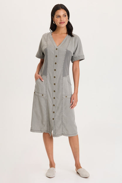 Addair Button-Up Short Sleeve Twill Dress