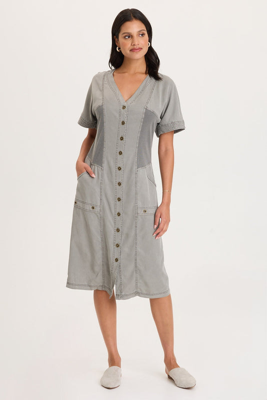 Addair Button-Up Short Sleeve Twill Dress