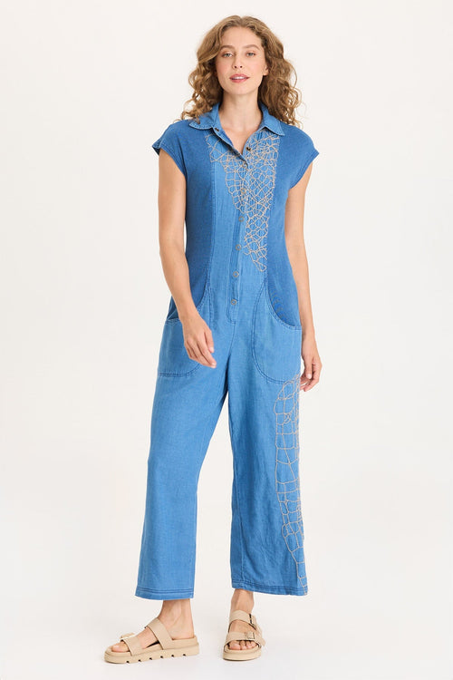 Gemmell Embroidered Mock-Denim Jumpsuit
