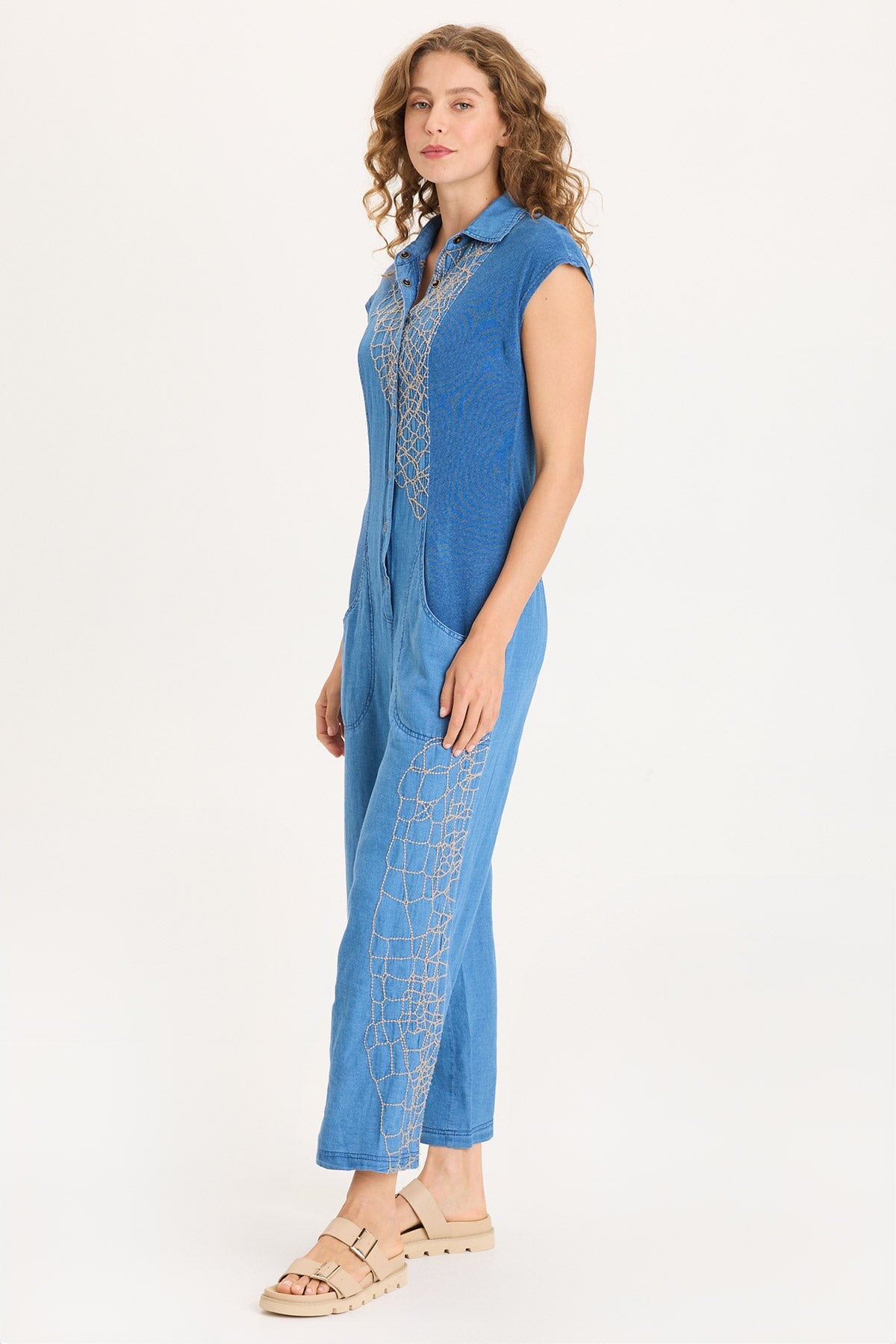 Gemmell Embroidered Mock-Denim Jumpsuit