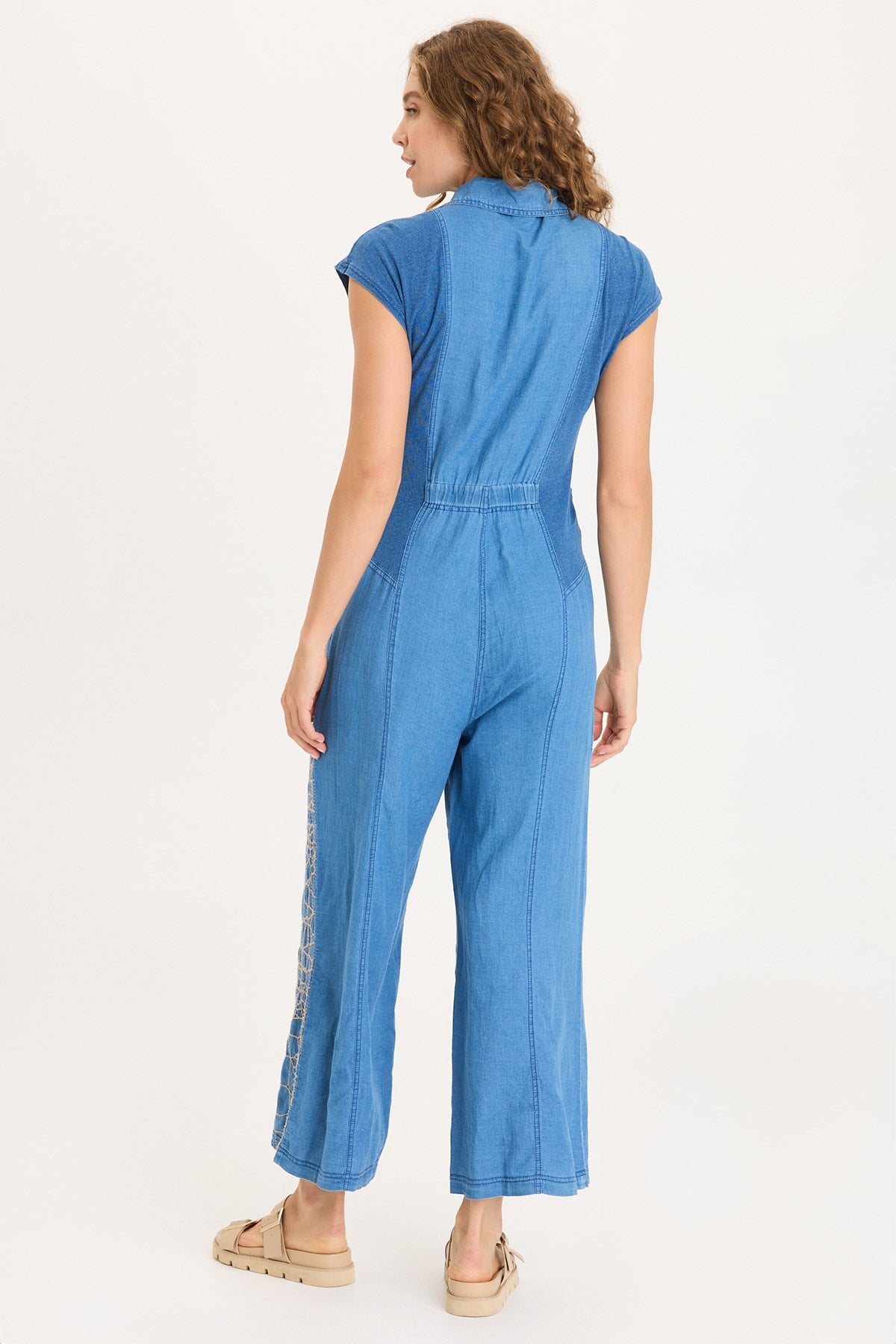 Gemmell Embroidered Mock-Denim Jumpsuit