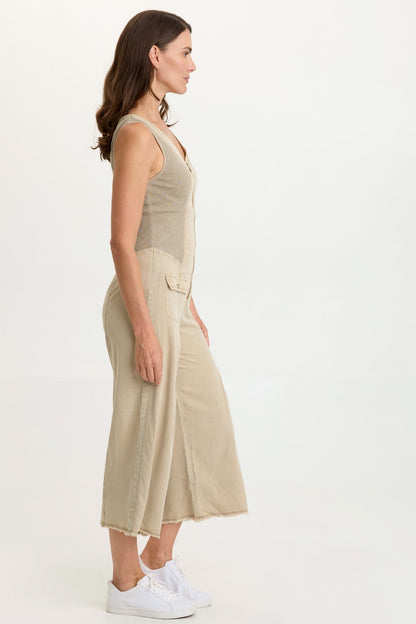 Linette Twill Zip-Up V-Neck Jumpsuit