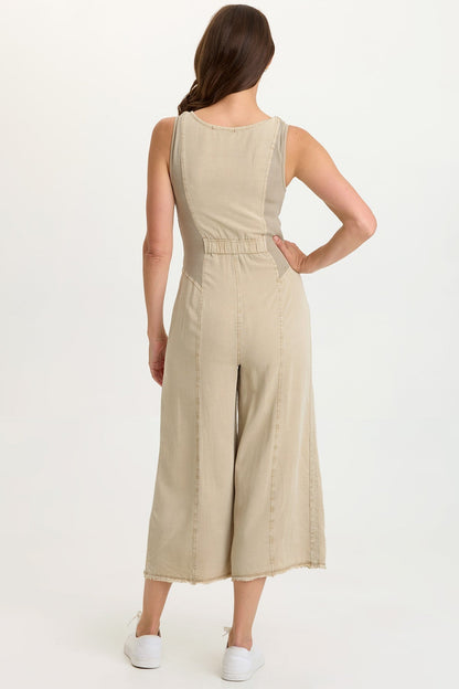 Linette Twill Zip-Up V-Neck Jumpsuit