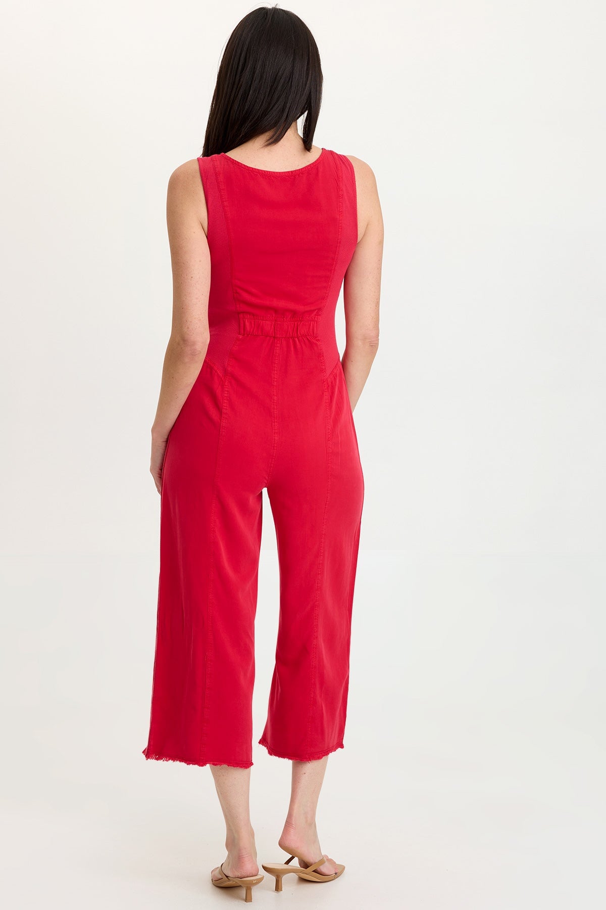 Linette Twill Zip-Up V-Neck Jumpsuit