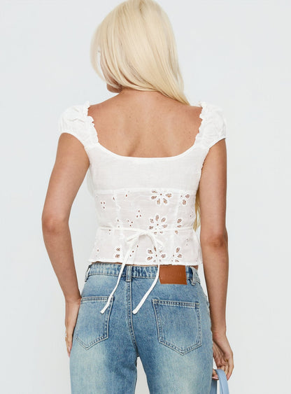 Winter Wonderland Ruched Short Sleeve Top White