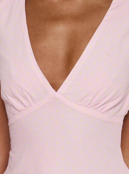 Dalanna Cap Sleeve Top Pink / Lemon Polka