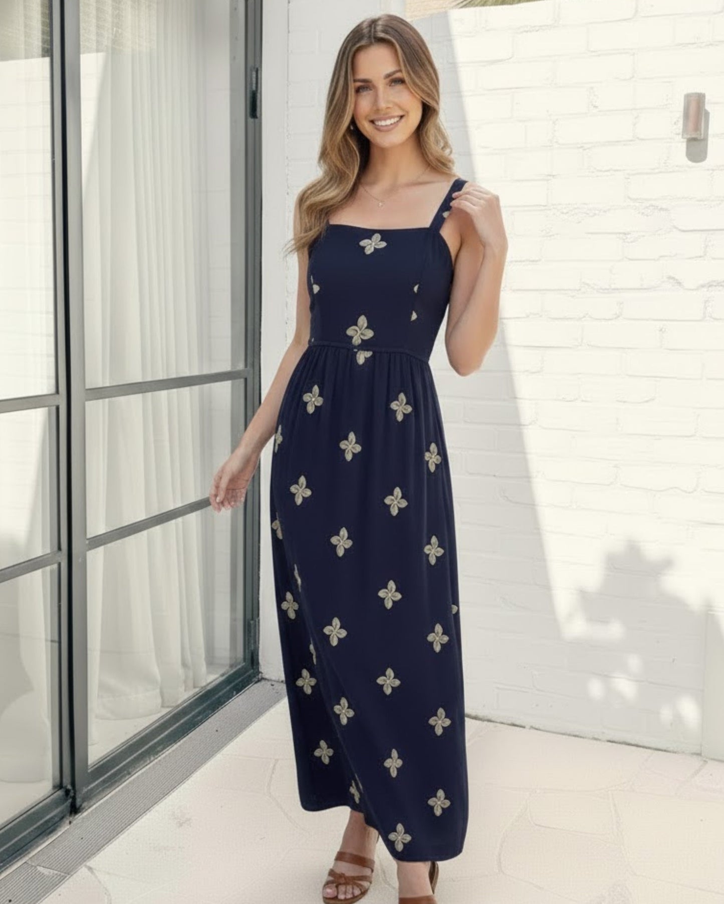 Atasha Navy Print Dress | Women's Floral Maxi Dress