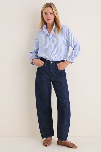 Blue and White Stripe Teagan Popover Top