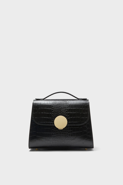 Black Bombo Croco Top Handle Satchel Bag