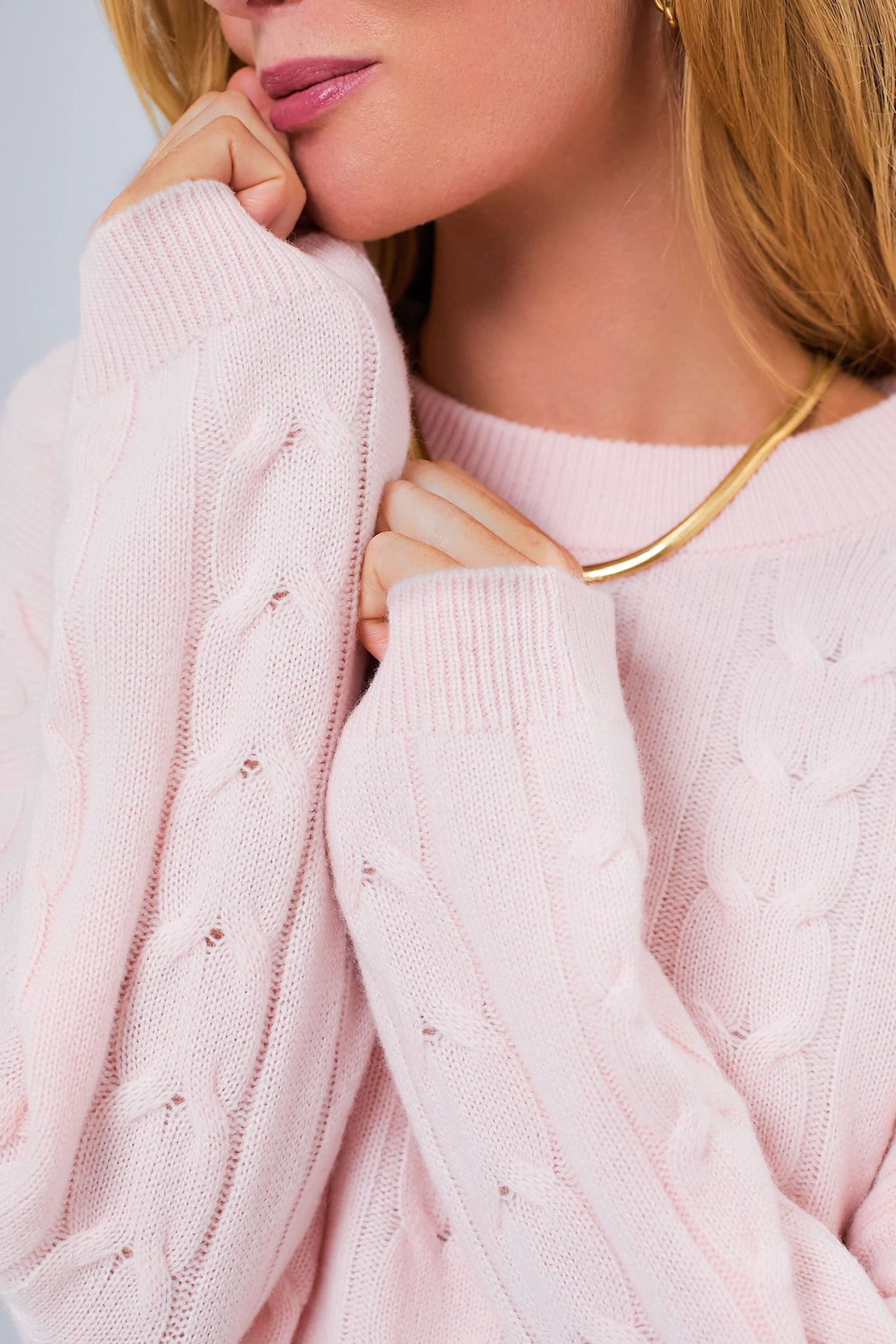 Ballet Slipper Cashmere Eloise Cable Knit Boyfriend Crewneck