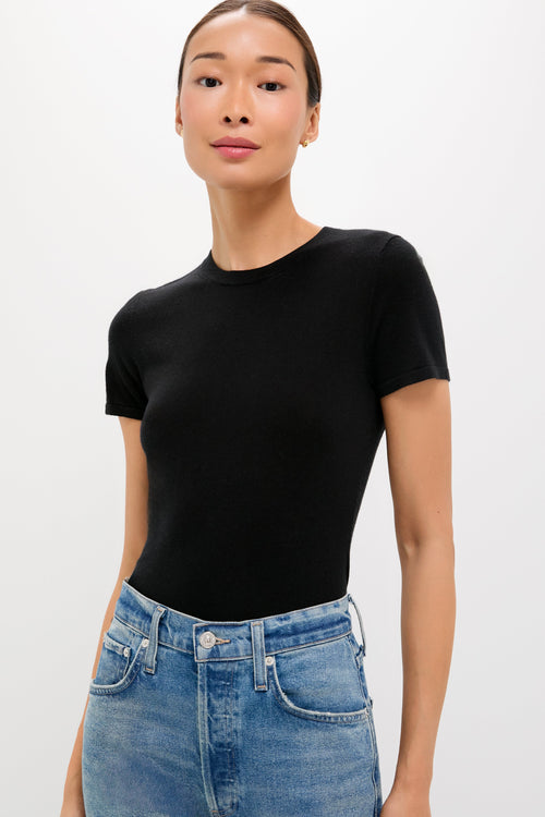 Black Cashmere Silk Katie Tee