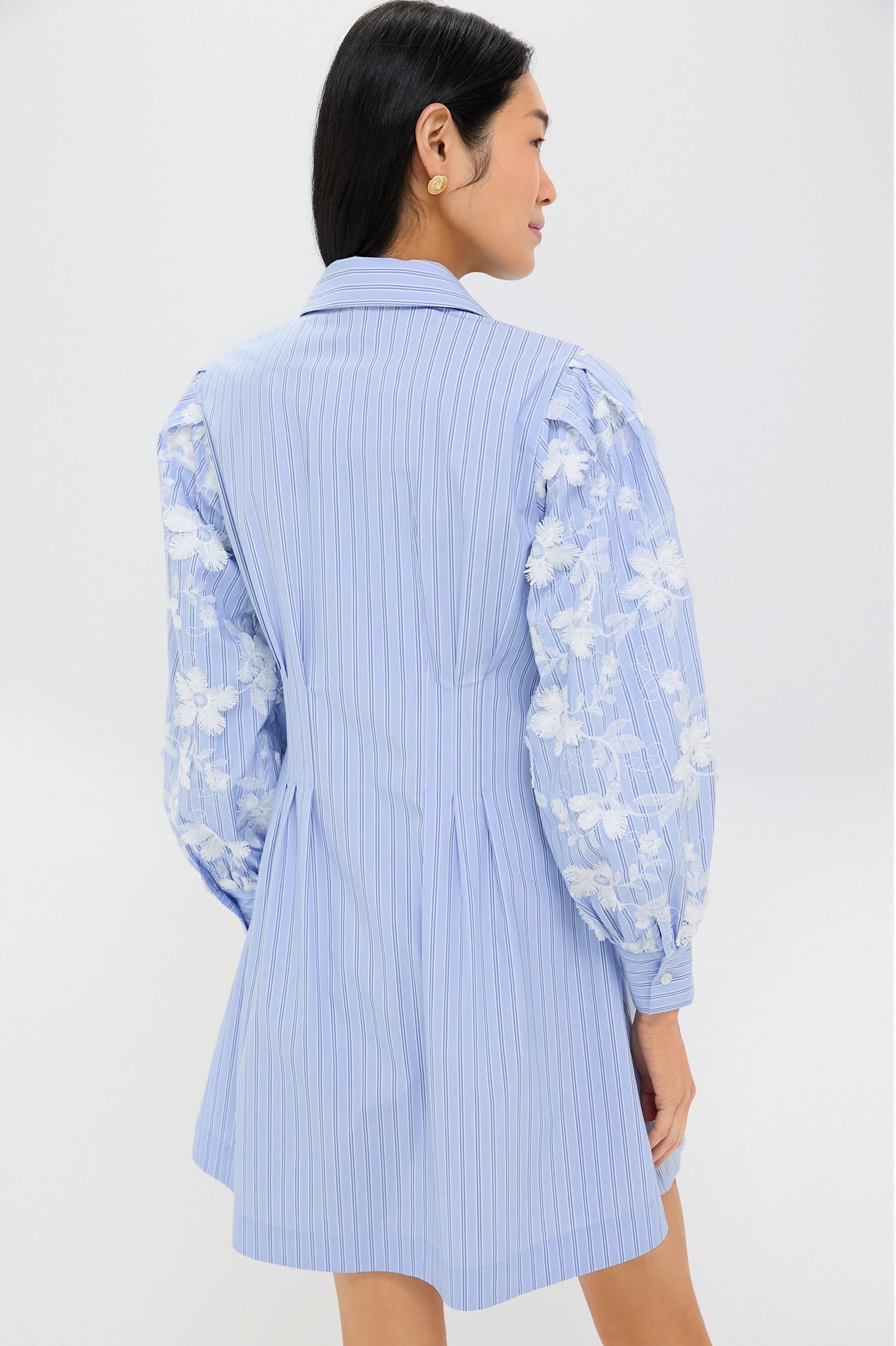 Blue Stripe Embroidery Mini Corinne Dress
