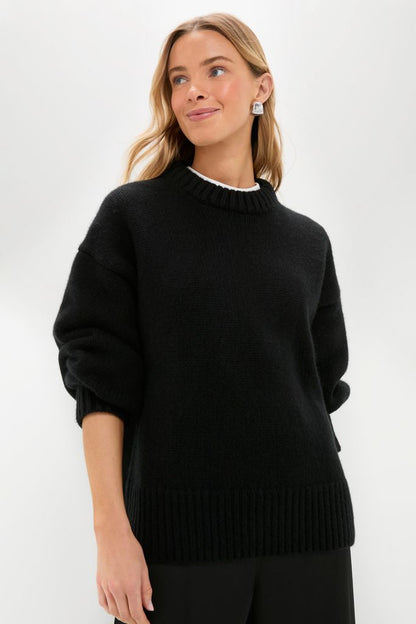 Black Genevieve Cashmere Wool Blend Crewneck Sweater