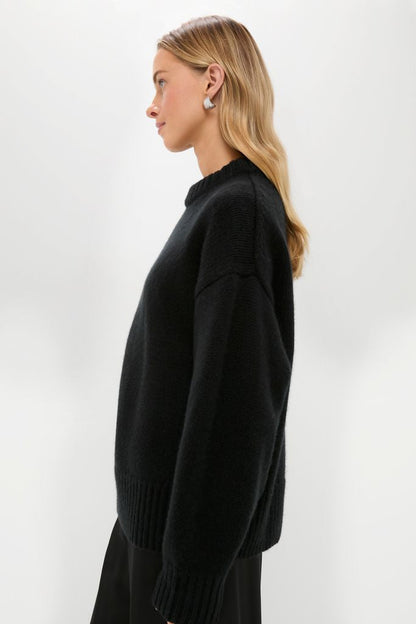 Black Genevieve Cashmere Wool Blend Crewneck Sweater