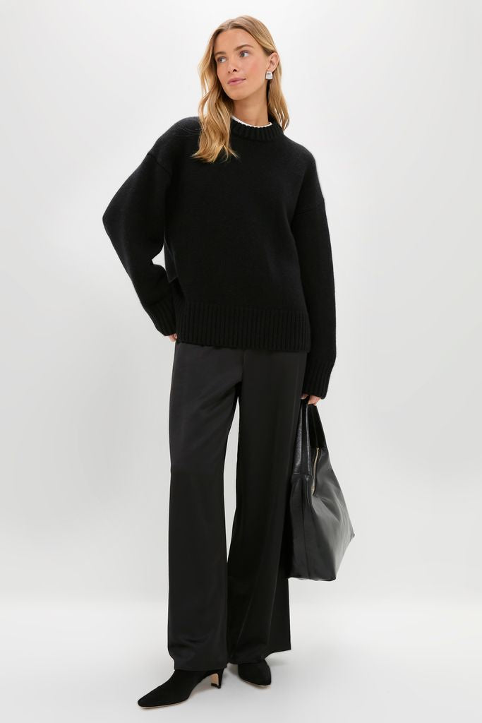 Black Genevieve Cashmere Wool Blend Crewneck Sweater