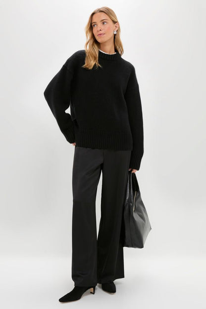 Black Genevieve Cashmere Wool Blend Crewneck Sweater