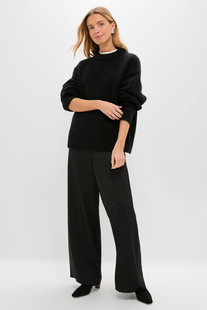 Black Genevieve Cashmere Wool Blend Crewneck Sweater