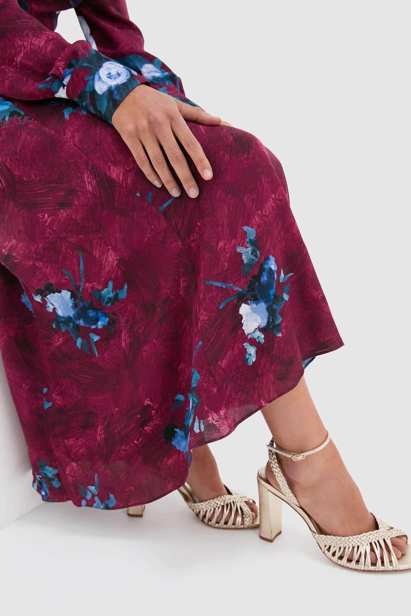 Abstract Rose Milberry Red Long Sleeve Midi Dress