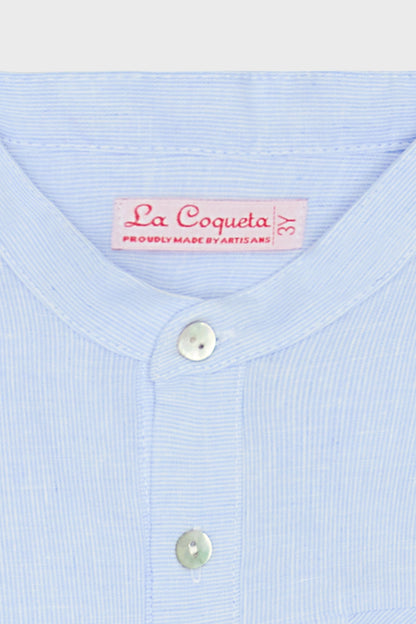 Blue Stripe Arcos Linen Mix Short Sleeve Shirt