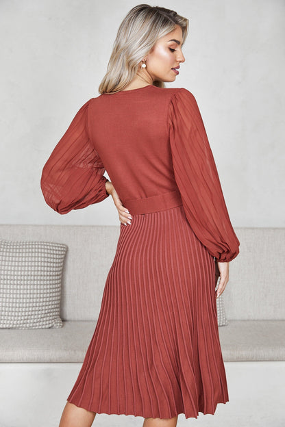 Abby Mae Rust Dress | Women's Pleated Midi Dress