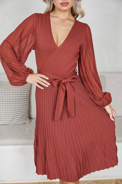 Abby Mae Rust Dress | Women's Pleated Midi Dress