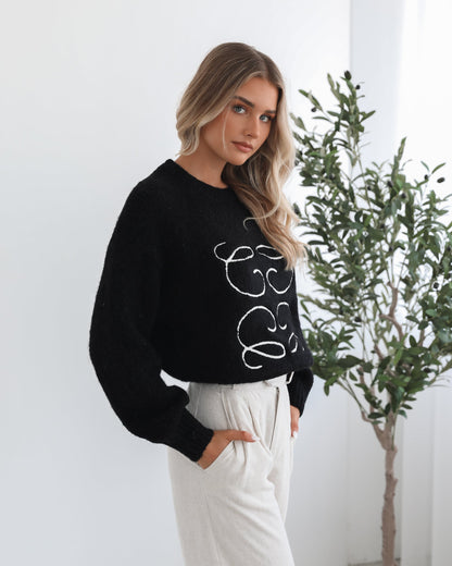 Adelaine Black Print Knit | Women's Knit Jumper