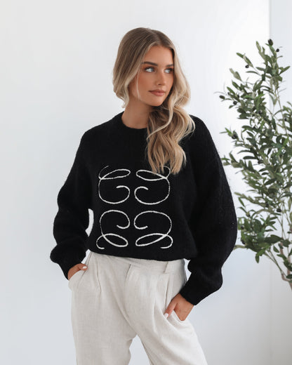 Adelaine Black Print Knit | Women's Knit Jumper