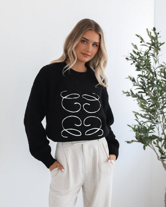 Adelaine Black Print Knit | Women's Knit Jumper