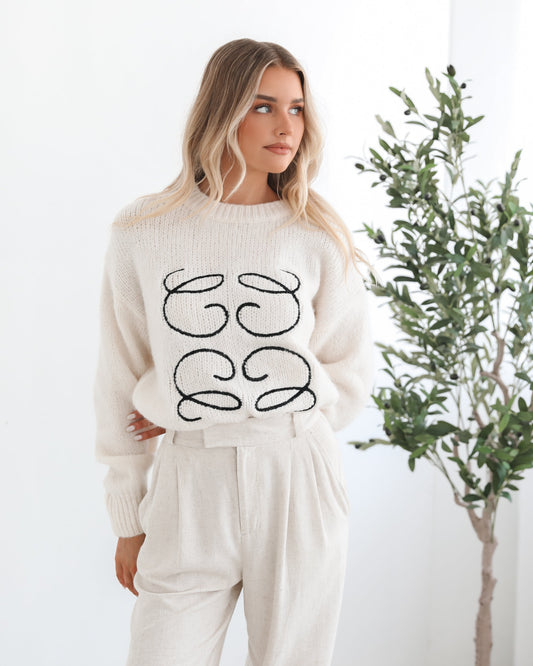 Adelaine Cream Print Knit | Women's Knit Jumper