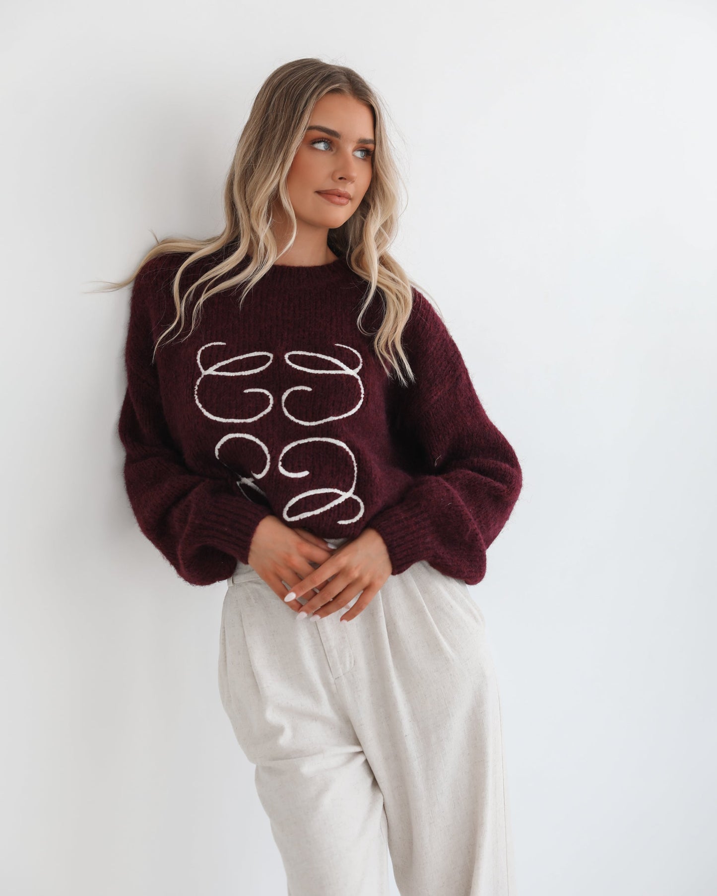 Adelaine Wine Print Knit | Women's Knit Jumper