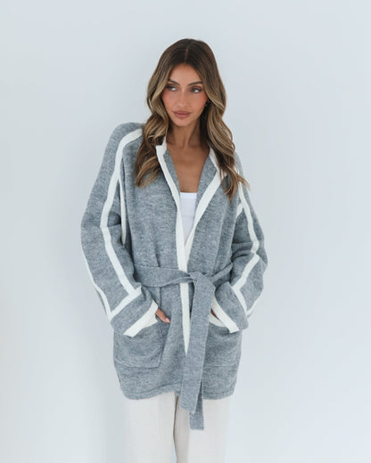 Adelle Coatigan - Grey Print | Women's Knit Coatigan
