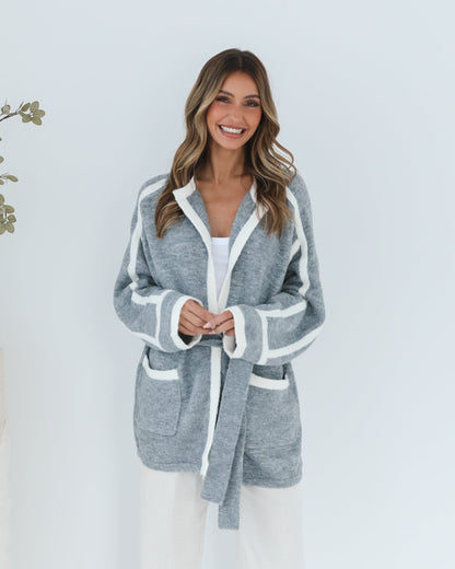 Adelle Coatigan - Grey Print | Women's Knit Coatigan
