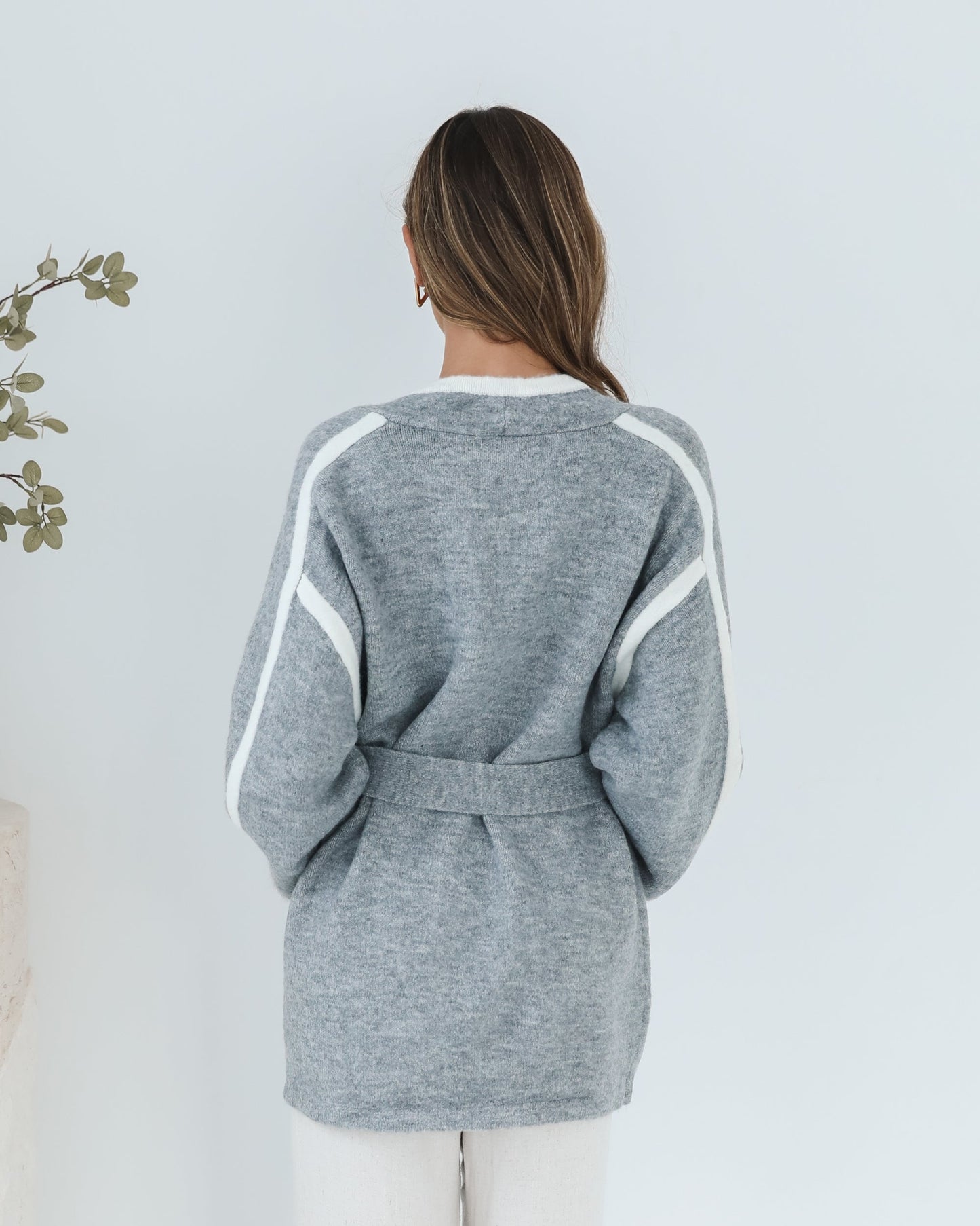 Adelle Coatigan - Grey Print | Women's Knit Coatigan