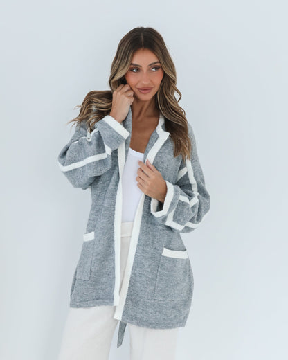 Adelle Coatigan - Grey Print | Women's Knit Coatigan