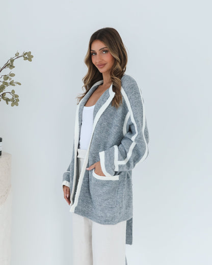 Adelle Coatigan - Grey Print | Women's Knit Coatigan