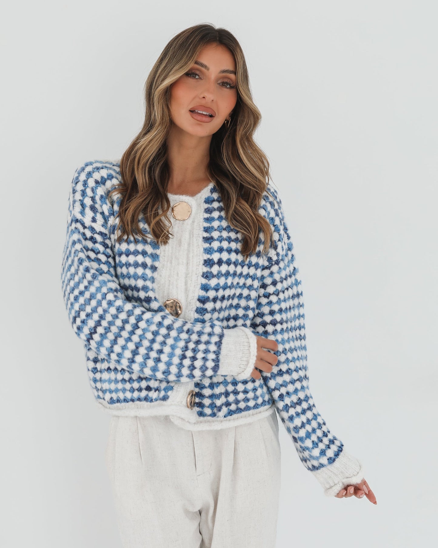 Aica Blue Print Cardigan | Women's Knit Cardigan