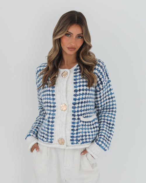 Aica Blue Print Cardigan | Women's Knit Cardigan