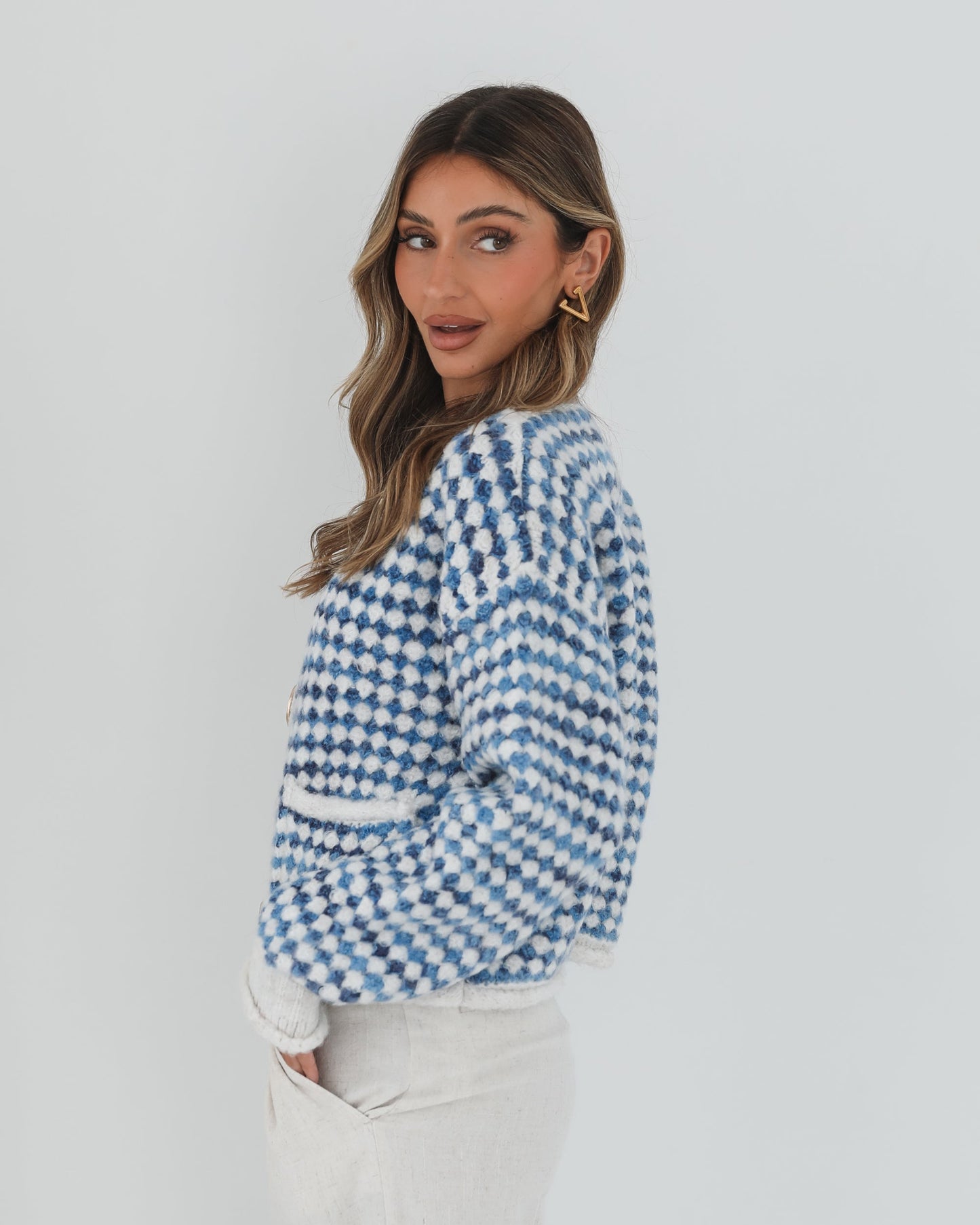 Aica Blue Print Cardigan | Women's Knit Cardigan
