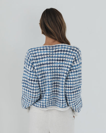 Aica Blue Print Cardigan | Women's Knit Cardigan