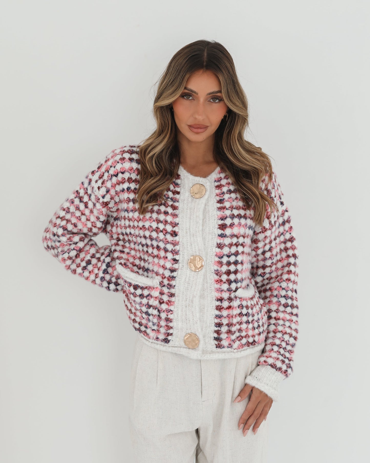 Aica Pink Print Cardigan | Women's Knit Cardigan