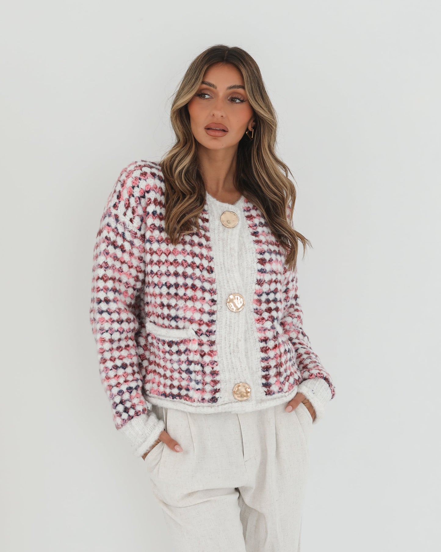 Aica Pink Print Cardigan | Women's Knit Cardigan