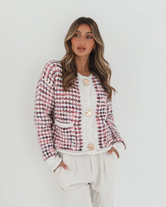 Aica Pink Print Cardigan | Women's Knit Cardigan