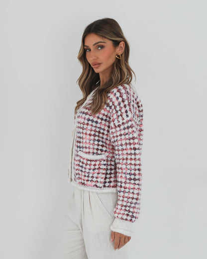 Aica Pink Print Cardigan | Women's Knit Cardigan
